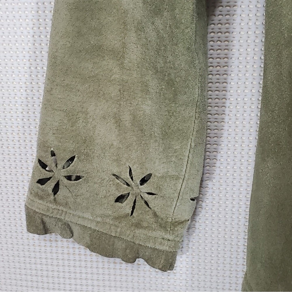 Karen Kane Lifestyle Suede Jacket Small Laser Cut Sage Green Blazer Tie Front - Picture 6 of 15